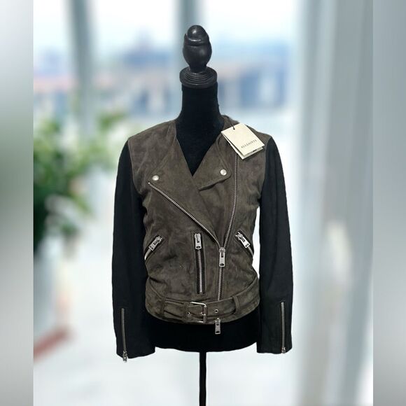 ALLSAINTS Jensen ColorBlock Leather Suede Biker Jacket Size 4 US 36 EU UK 8 - Picture 2 of 16